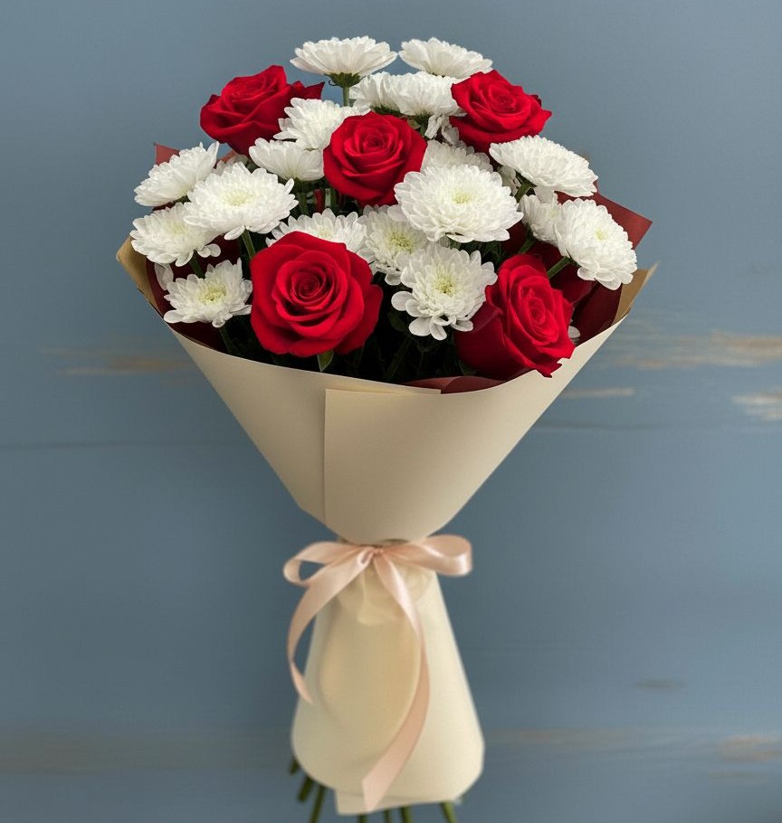 Букет цветов из: Розы и Хризантемы в Воркуте