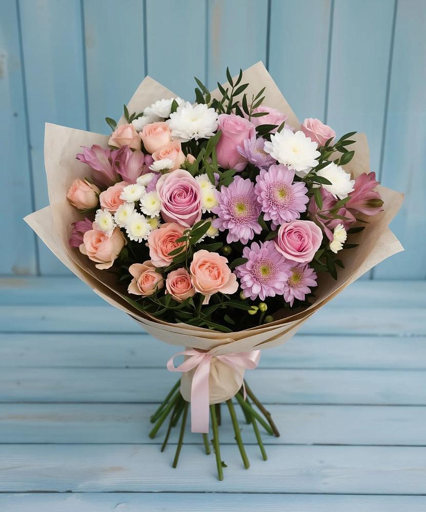 Букет цветов из: Хризантемы, Розы и Альстромерии в Воркуте