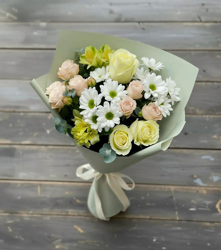 Букет цветов из: Альстромерии, Розы и Хризантемы в Воркуте