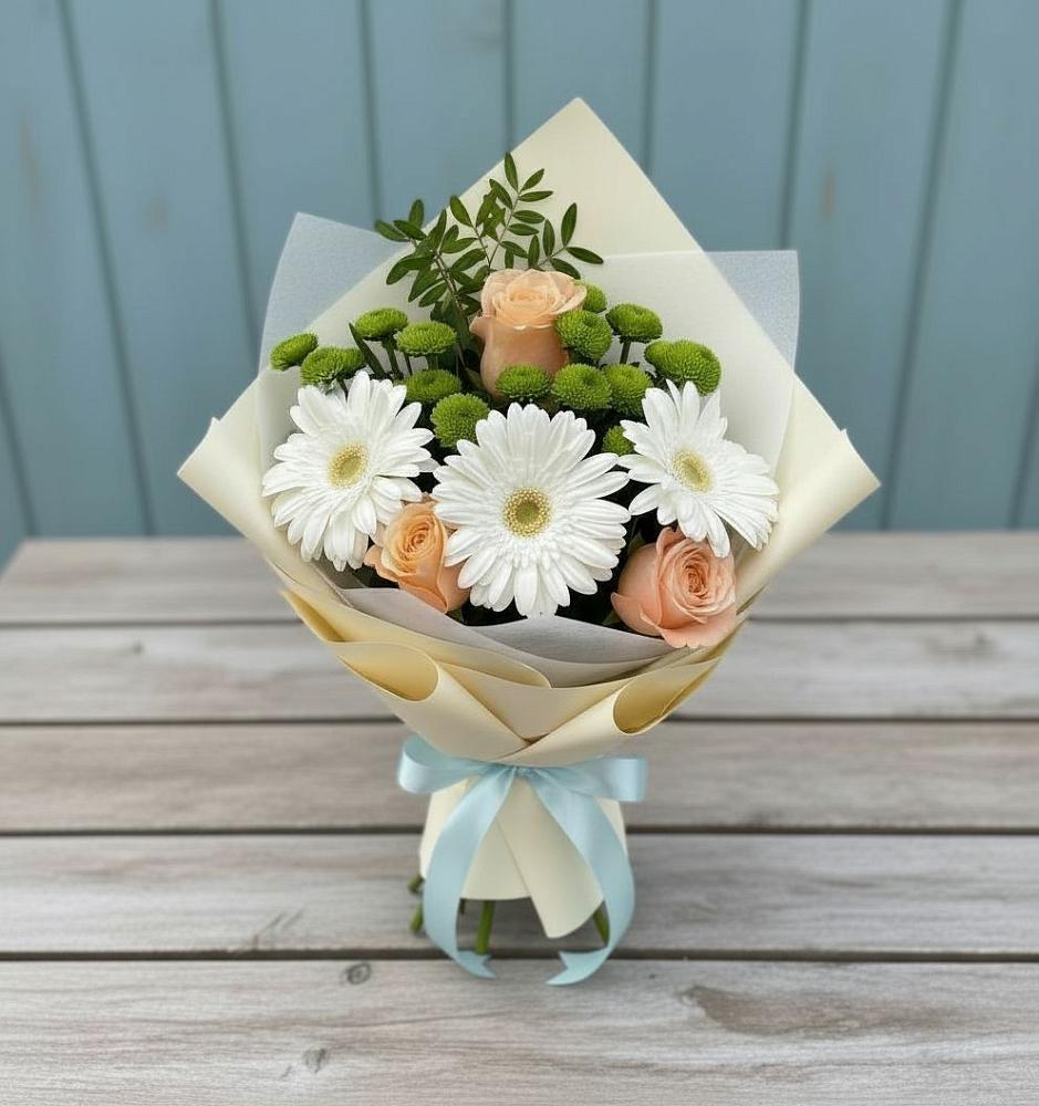 Букет цветов из: Герберы, Розы и Хризантемы в Воркуте