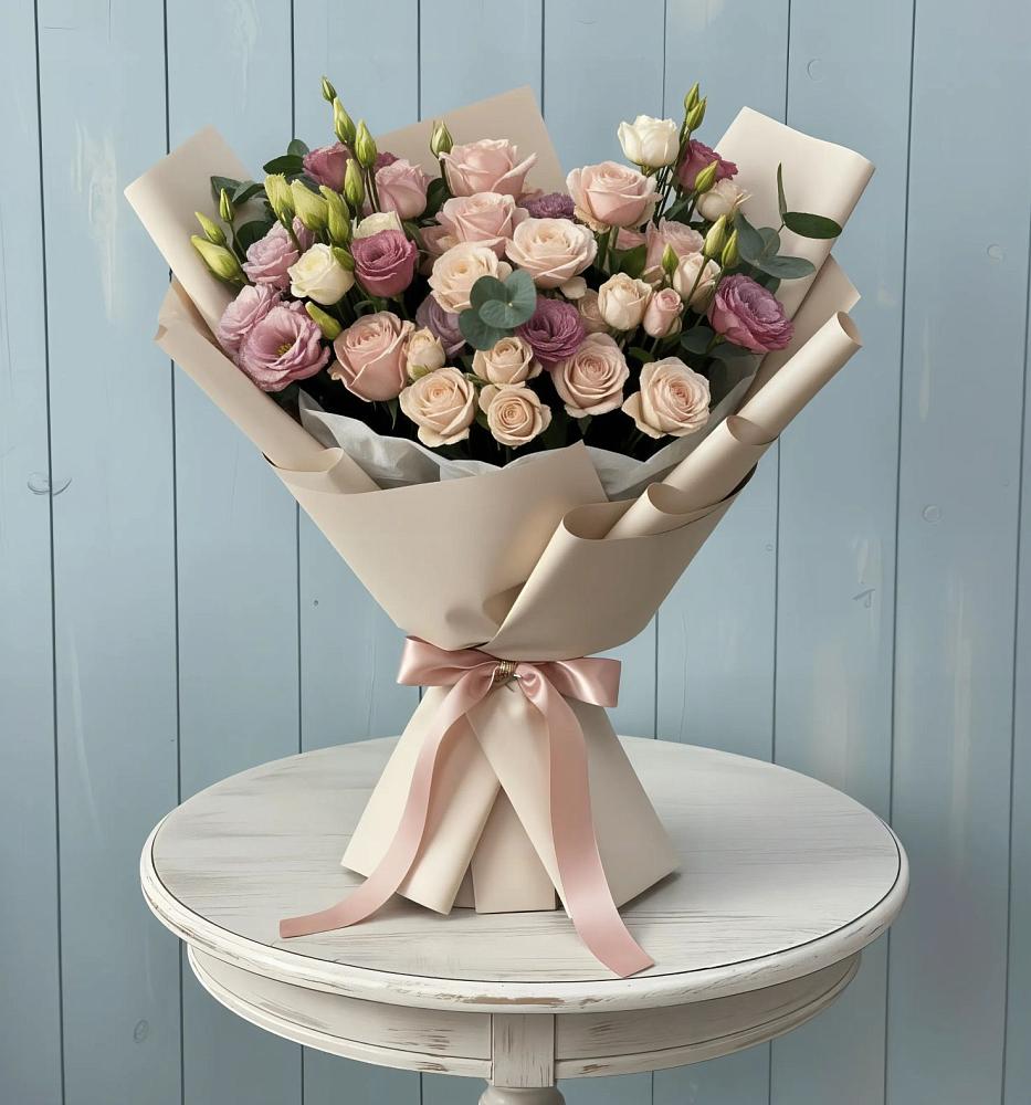 Букет цветов из: Розы и Лизиантусы в Воркуте