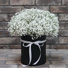 Цветочная композиция из Гипсофила в шляпной коробке в Воркуте